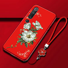 Handyhülle Silikon Hülle Gummi Schutzhülle Blumen S04 für Xiaomi Mi 10 Rot