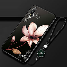 Handyhülle Silikon Hülle Gummi Schutzhülle Flexible Blumen für Huawei Enjoy 10 Braun