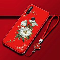 Handyhülle Silikon Hülle Gummi Schutzhülle Flexible Blumen für Huawei Enjoy 10 Plus Rot