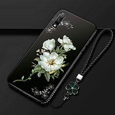 Handyhülle Silikon Hülle Gummi Schutzhülle Flexible Blumen für Huawei Enjoy 10 Weiß