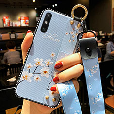 Handyhülle Silikon Hülle Gummi Schutzhülle Flexible Blumen für Huawei Enjoy 10e Hellblau