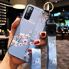 Handyhülle Silikon Hülle Gummi Schutzhülle Flexible Blumen für Huawei Enjoy Z 5G Hellblau
