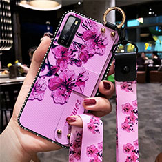 Handyhülle Silikon Hülle Gummi Schutzhülle Flexible Blumen für Huawei Enjoy Z 5G Violett