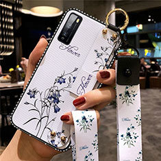 Handyhülle Silikon Hülle Gummi Schutzhülle Flexible Blumen für Huawei Enjoy Z 5G Weiß
