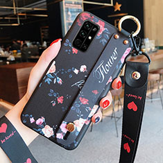 Handyhülle Silikon Hülle Gummi Schutzhülle Flexible Blumen für Huawei Honor 30S Schwarz