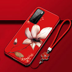 Handyhülle Silikon Hülle Gummi Schutzhülle Flexible Blumen für Huawei Honor Play4 5G Fuchsie
