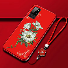 Handyhülle Silikon Hülle Gummi Schutzhülle Flexible Blumen für Huawei Honor Play4 Pro 5G Rot