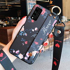 Handyhülle Silikon Hülle Gummi Schutzhülle Flexible Blumen für Huawei Honor Play4T Pro Schwarz