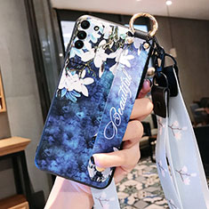 Handyhülle Silikon Hülle Gummi Schutzhülle Flexible Blumen für Huawei Honor X10 5G Blau