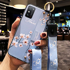 Handyhülle Silikon Hülle Gummi Schutzhülle Flexible Blumen für Huawei Honor X10 Max 5G Hellblau