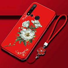 Handyhülle Silikon Hülle Gummi Schutzhülle Flexible Blumen für Huawei Nova 5i Rot