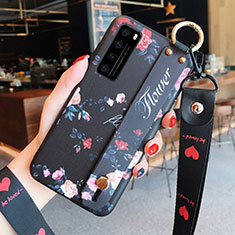 Handyhülle Silikon Hülle Gummi Schutzhülle Flexible Blumen für Huawei Nova 7 5G Schwarz