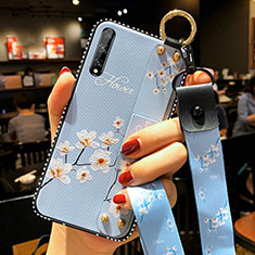 Handyhülle Silikon Hülle Gummi Schutzhülle Flexible Blumen für Huawei Y8p Hellblau