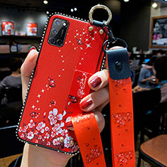 Handyhülle Silikon Hülle Gummi Schutzhülle Flexible Blumen für Oppo A92 Rot