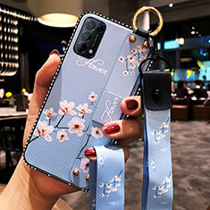 Handyhülle Silikon Hülle Gummi Schutzhülle Flexible Blumen für Oppo Find X3 Lite 5G Hellblau