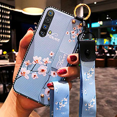 Handyhülle Silikon Hülle Gummi Schutzhülle Flexible Blumen für Realme X3 SuperZoom Blau