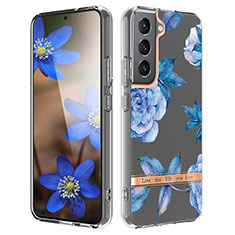 Handyhülle Silikon Hülle Gummi Schutzhülle Flexible Blumen für Samsung Galaxy S22 5G Blau