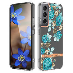 Handyhülle Silikon Hülle Gummi Schutzhülle Flexible Blumen für Samsung Galaxy S22 5G Cyan