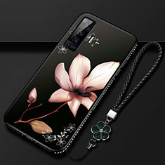Handyhülle Silikon Hülle Gummi Schutzhülle Flexible Blumen für Vivo X50 5G Braun