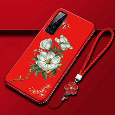 Handyhülle Silikon Hülle Gummi Schutzhülle Flexible Blumen für Vivo X50 5G Rot