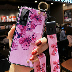 Handyhülle Silikon Hülle Gummi Schutzhülle Flexible Blumen für Vivo X50 Pro 5G Violett