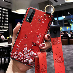 Handyhülle Silikon Hülle Gummi Schutzhülle Flexible Blumen für Vivo Y20s Rot