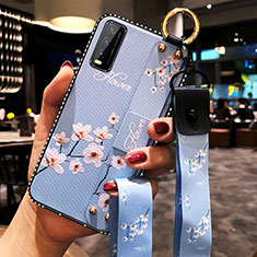 Handyhülle Silikon Hülle Gummi Schutzhülle Flexible Blumen für Vivo Y30 Hellblau