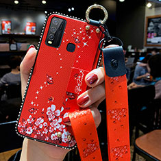 Handyhülle Silikon Hülle Gummi Schutzhülle Flexible Blumen für Vivo Y50 Rot