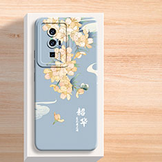 Handyhülle Silikon Hülle Gummi Schutzhülle Flexible Blumen für Xiaomi Poco F5 Pro 5G Blau