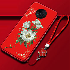 Handyhülle Silikon Hülle Gummi Schutzhülle Flexible Blumen für Xiaomi Redmi K30 Pro 5G Rot