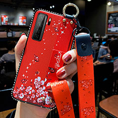 Handyhülle Silikon Hülle Gummi Schutzhülle Flexible Blumen K01 für Huawei Nova 7 SE 5G Rot
