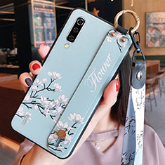 Handyhülle Silikon Hülle Gummi Schutzhülle Flexible Blumen K01 für Xiaomi Mi A3 Hellblau