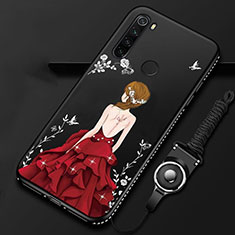 Handyhülle Silikon Hülle Gummi Schutzhülle Flexible Blumen K01 für Xiaomi Redmi Note 8 (2021) Rot und Schwarz