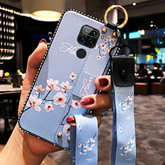 Handyhülle Silikon Hülle Gummi Schutzhülle Flexible Blumen K01 für Xiaomi Redmi Note 9 Hellblau