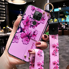 Handyhülle Silikon Hülle Gummi Schutzhülle Flexible Blumen K01 für Xiaomi Redmi Note 9 Violett