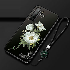 Handyhülle Silikon Hülle Gummi Schutzhülle Flexible Blumen K02 für Huawei Nova 7 SE 5G Weiß
