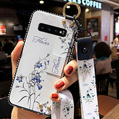 Handyhülle Silikon Hülle Gummi Schutzhülle Flexible Blumen K02 für Samsung Galaxy S10 5G Weiß