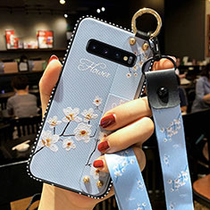 Handyhülle Silikon Hülle Gummi Schutzhülle Flexible Blumen K02 für Samsung Galaxy S10 Plus Hellblau