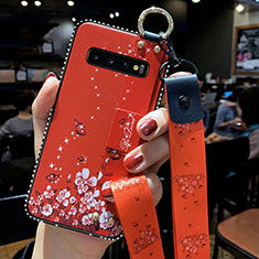 Handyhülle Silikon Hülle Gummi Schutzhülle Flexible Blumen K02 für Samsung Galaxy S10 Plus Rot