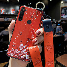 Handyhülle Silikon Hülle Gummi Schutzhülle Flexible Blumen K02 für Xiaomi Redmi Note 8 (2021) Rot