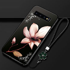 Handyhülle Silikon Hülle Gummi Schutzhülle Flexible Blumen K03 für Samsung Galaxy S10 Plus Braun