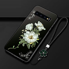Handyhülle Silikon Hülle Gummi Schutzhülle Flexible Blumen K03 für Samsung Galaxy S10 Plus Weiß