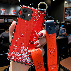 Handyhülle Silikon Hülle Gummi Schutzhülle Flexible Blumen S01 für Apple iPhone 12 Mini Rot