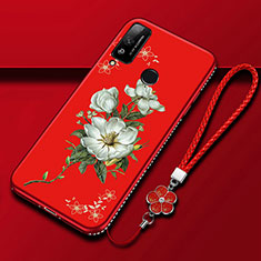Handyhülle Silikon Hülle Gummi Schutzhülle Flexible Blumen S01 für Huawei Honor Play4T Rot
