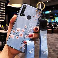 Handyhülle Silikon Hülle Gummi Schutzhülle Flexible Blumen S01 für Huawei P20 Lite (2019) Hellblau