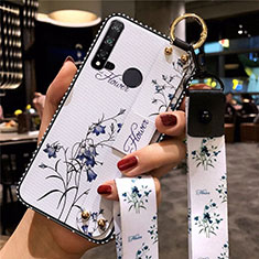 Handyhülle Silikon Hülle Gummi Schutzhülle Flexible Blumen S01 für Huawei P20 Lite (2019) Weiß
