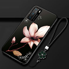 Handyhülle Silikon Hülle Gummi Schutzhülle Flexible Blumen S01 für Huawei P40 Braun