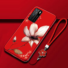 Handyhülle Silikon Hülle Gummi Schutzhülle Flexible Blumen S01 für Huawei P40 Fuchsie