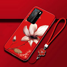 Handyhülle Silikon Hülle Gummi Schutzhülle Flexible Blumen S01 für Huawei P40 Pro Fuchsie