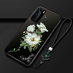 Handyhülle Silikon Hülle Gummi Schutzhülle Flexible Blumen S01 für Huawei P40 Pro Weiß
